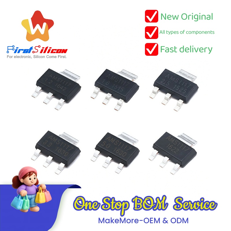 AMS117-1.2, 1.8, 2.5, 3.3, 5.0V ADJ SOT-223 Voltage regulator power supply chip, step-down IC